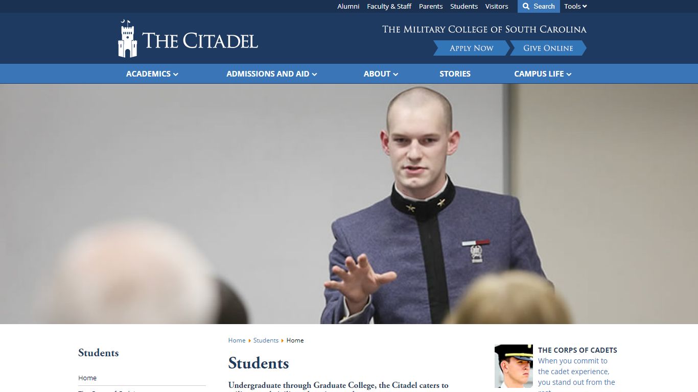 Students Homepage - The Citadel - Charleston, SC